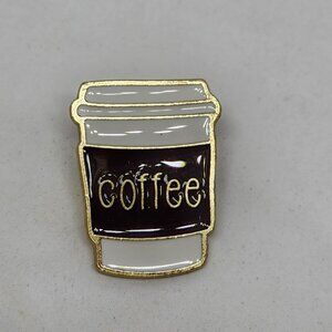 Coffee Cup Lover Metal Pin Gold Tone Backing Lapel Backpack Hat Brooch